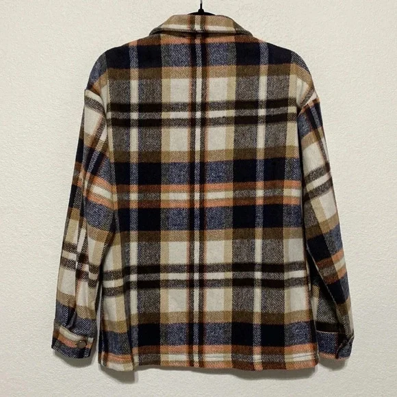 BTFBM Boutique NEW Plaid Flap Pocket Drop Shoulder Open Front Shacket Size S - Picture 9 of 10